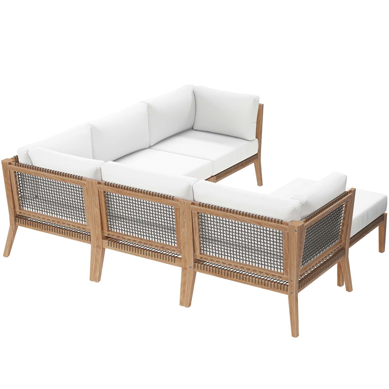 Modway Clearwater 6-Piece Wood Fabric Outdoor Sectional Sofa in White/Gray