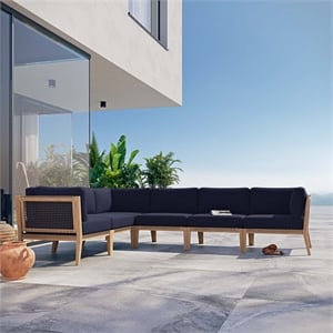 Modway Clearwater 6-Piece Wood Fabric Outdoor Sectional Sofa in Gray/Navy