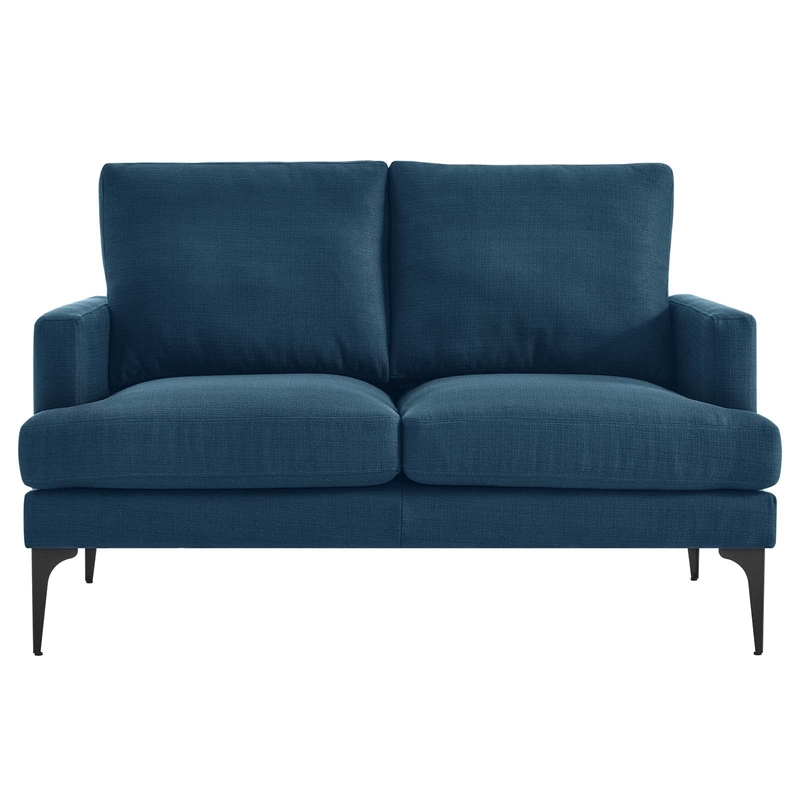 Modway Evermore Metal and Upholstered Fabric Loveseat in Azure Blue