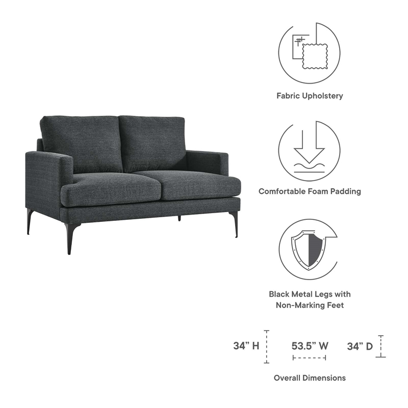 Modway Evermore Metal and Upholstered Fabric Loveseat in Gray