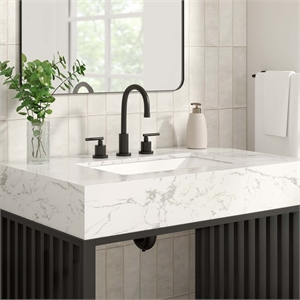 Modway Gridiron 36&quot Stainless Steel Bathroom Vanity in White/Black