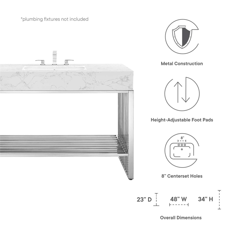 Modway Gridiron Stainless Steel Bathroom Vanity in White/Silver
