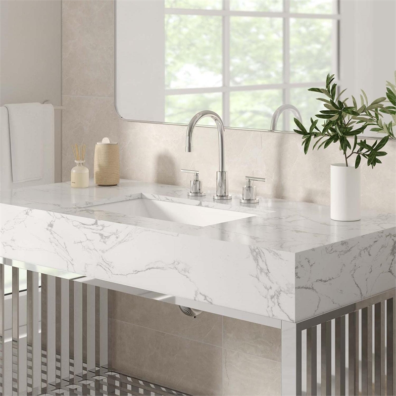 Modway Gridiron Stainless Steel Bathroom Vanity in White/Silver