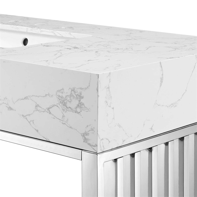 Modway Gridiron Stainless Steel Bathroom Vanity in White/Silver