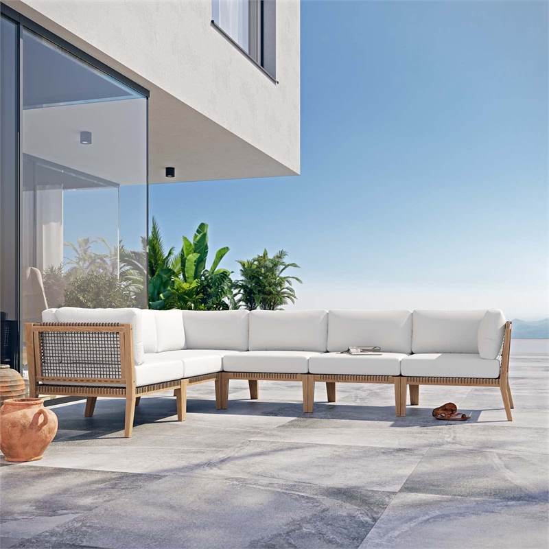 Modway Clearwater 6-Piece Wood Fabric Outdoor Sectional Sofa in Gray/White
