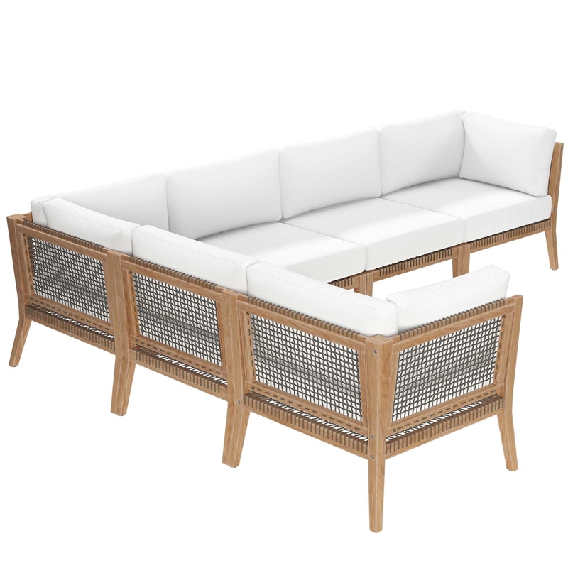 Modway Clearwater 6-Piece Wood Fabric Outdoor Sectional Sofa in Gray/White