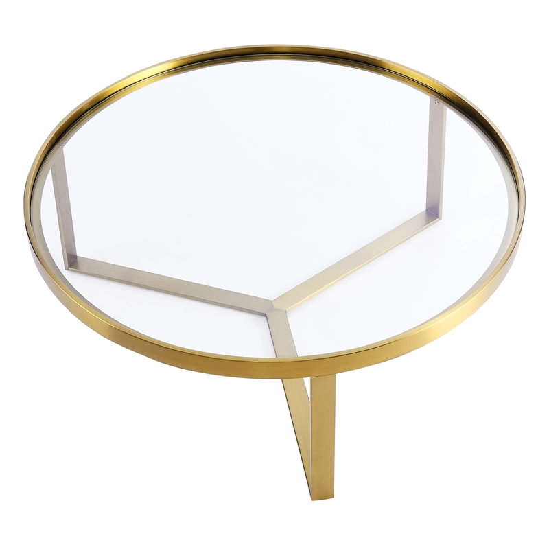 Modway Relay Modern Style Glass and Stainless Steel Coffee Table in Gold