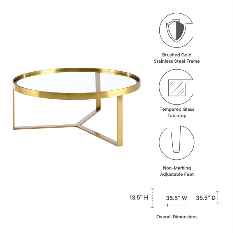 Modway Relay Modern Style Glass and Stainless Steel Coffee Table in Gold