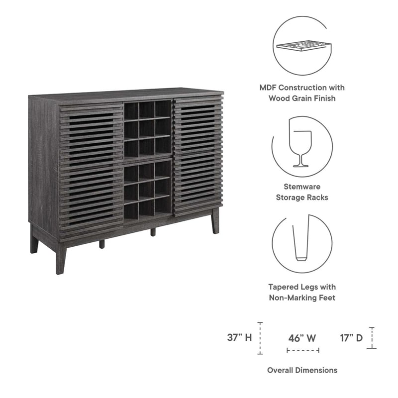 Modway Render Particleboard and Laminate Bar Cabinet in Charcoal