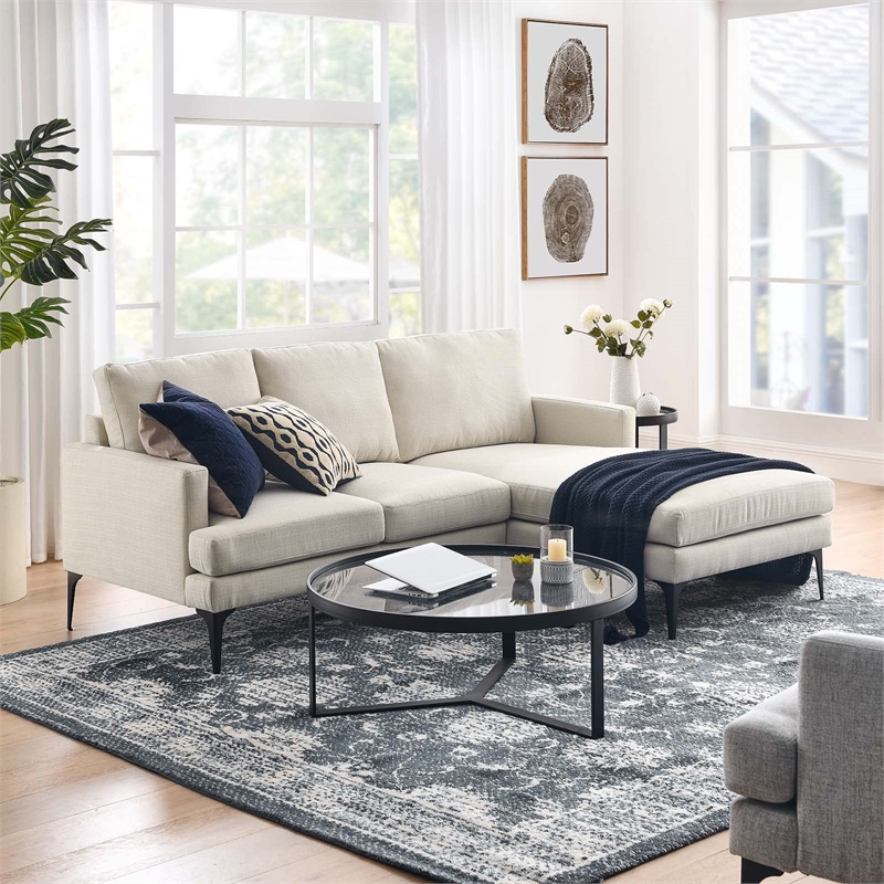 Modway Evermore Right-Facing Metal and Upholstered Fabric Sectional Sofa - Beige
