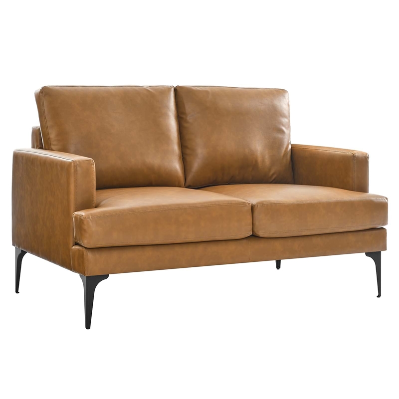 Modway Evermore Modern Style Vegan Leather and Metal Loveseat in Tan