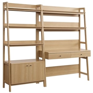 Modway Bixby 2-Piece Modern Style Wood Office Desk and Bookshelf in Oak