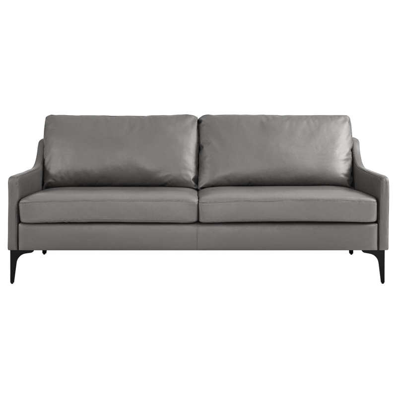 Modway Corland Modern Style Leather and Metal Sofa in Gray Finish