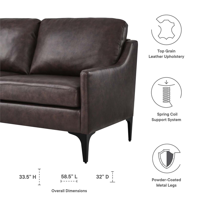 Modway Corland Modern Style Leather and Metal Loveseat in Brown