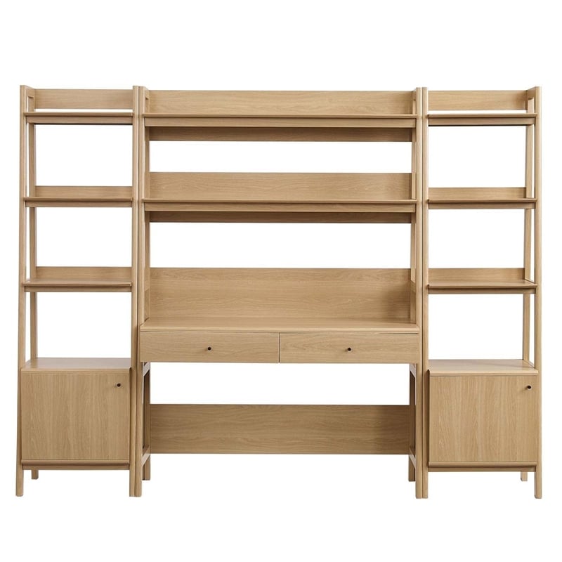 Modway Bixby 3-Piece Modern Style Wood Office Desk and Bookshelf - Oak