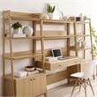 Modway Bixby 3-Piece Modern Style Wood Office Desk and Bookshelf in Oak