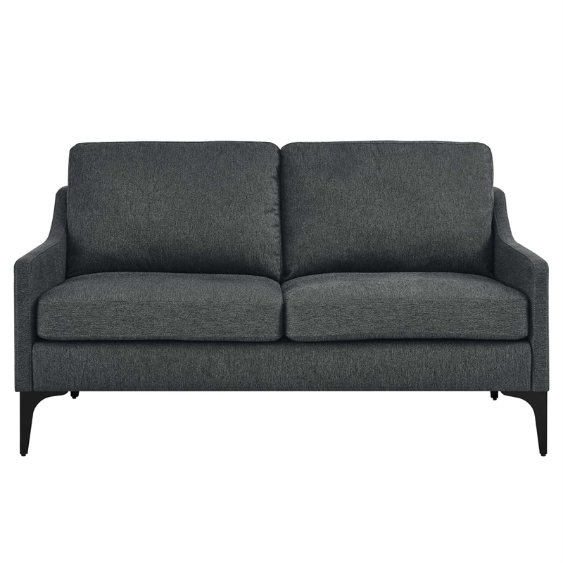 Modway Corland Upholstered Fabric and Metal Loveseat in Charcoal