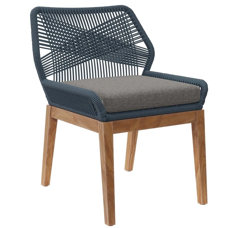 Modway Wellspring 5-Piece Teak Wood Outdoor Dining Set in Blue/Graphite