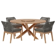 Modway Wellspring 5-Piece Teak Wood Outdoor Dining Set in Gray/Graphite