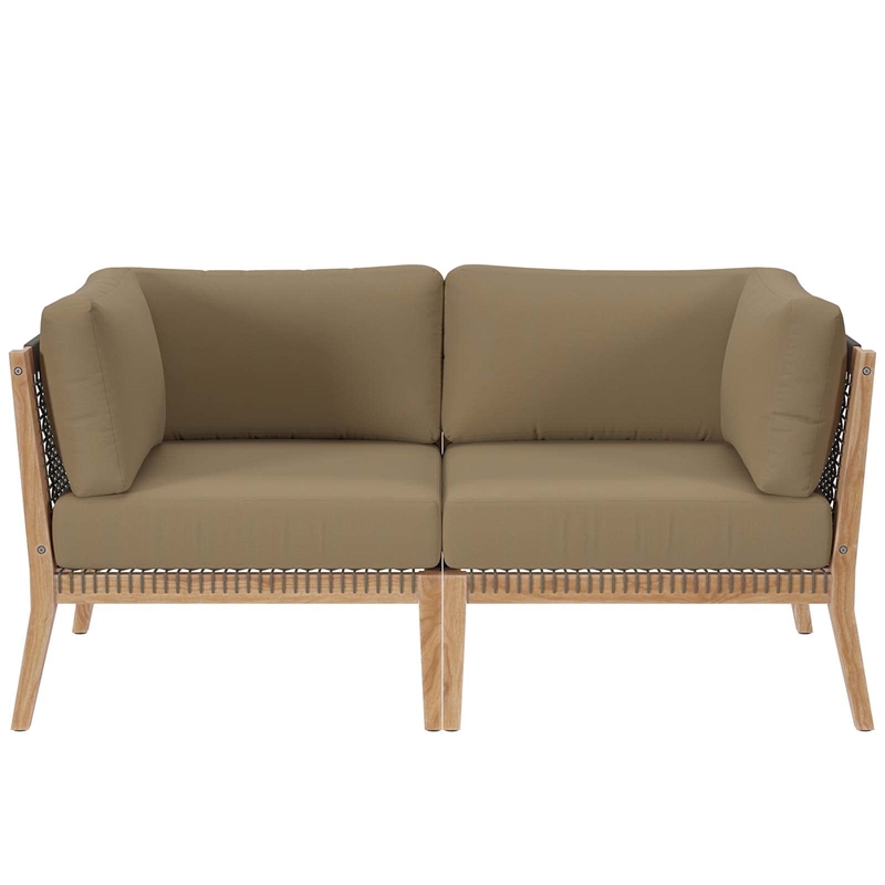 Modway Clearwater Teak Wood Fabric Outdoor Loveseat in Gray/Light Brown
