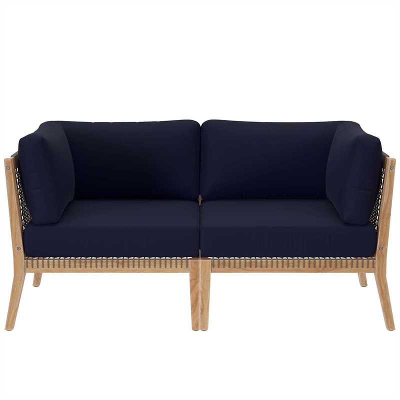 Modway Clearwater Teak Wood Fabric Outdoor Loveseat in Gray/Navy