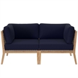 Modway Clearwater Teak Wood Fabric Outdoor Loveseat in Gray/Navy