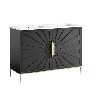 Modway Awaken 48&quot Solid Wood and MDF Double Sink Bathroom Vanity in White/Black
