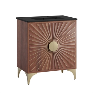 Modway Daylight 30&quot Solid Mango Wood Bathroom Vanity in Black/Walnut