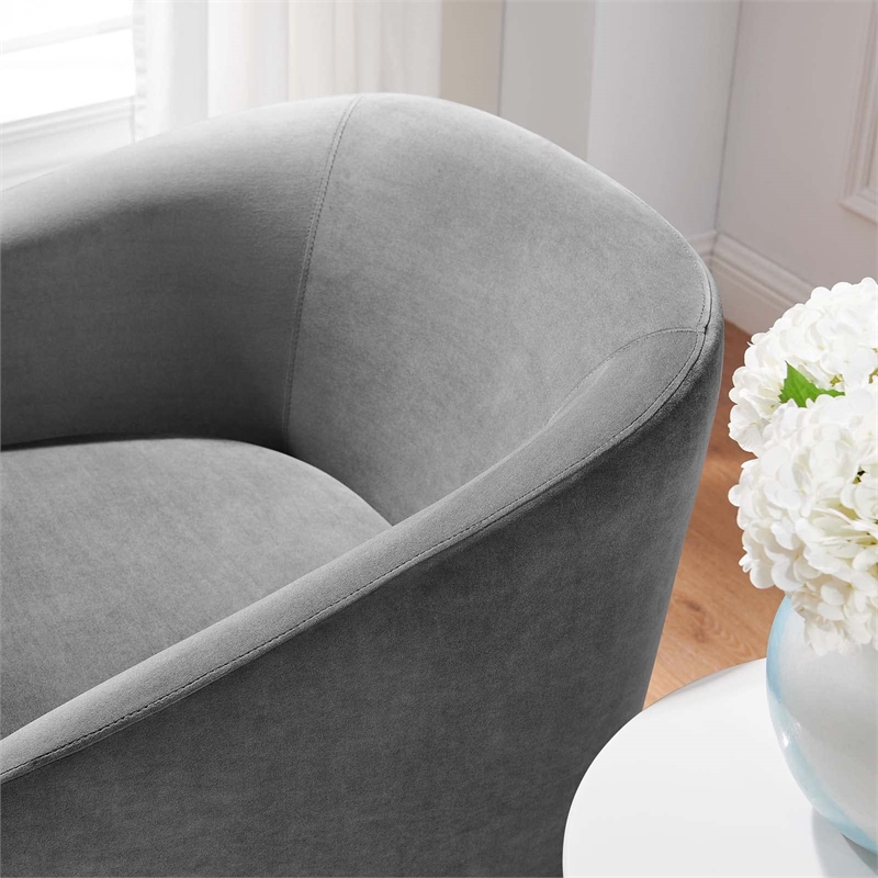 Modway Series Performance Velvet Fabric and Iron Swivel Chair in Gray