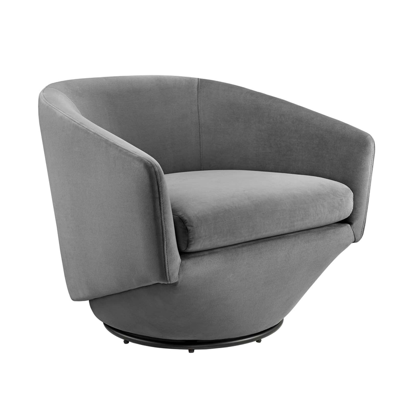 Modway Series Performance Velvet Fabric and Iron Swivel Chair in Gray