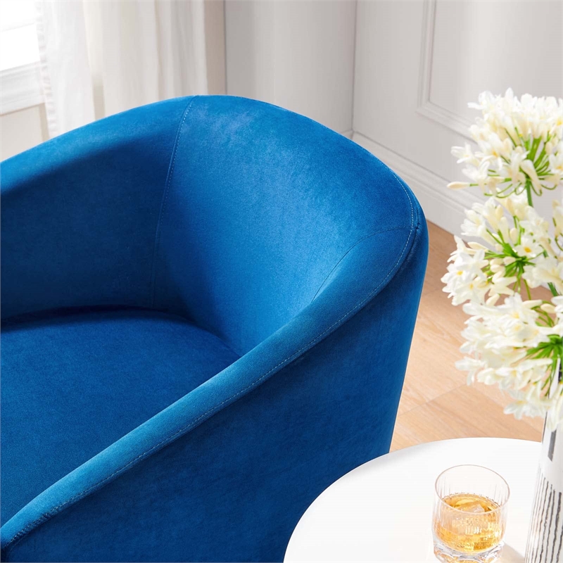 Modway Series Performance Velvet Fabric and Iron Swivel Chair in Navy