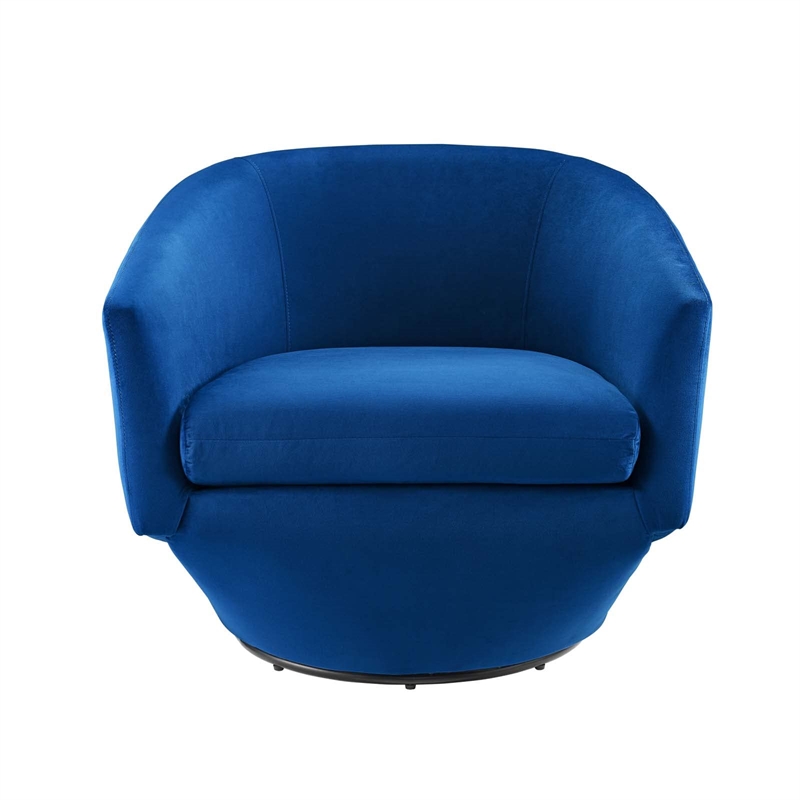 Modway Series Performance Velvet Fabric and Iron Swivel Chair in Navy