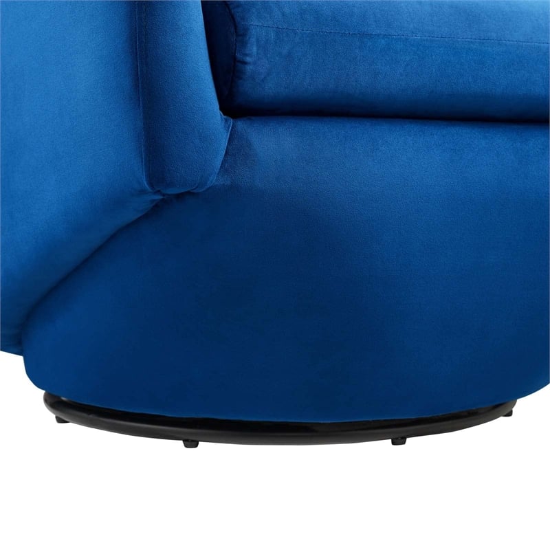 Modway Series Performance Velvet Fabric and Iron Swivel Chair in Navy
