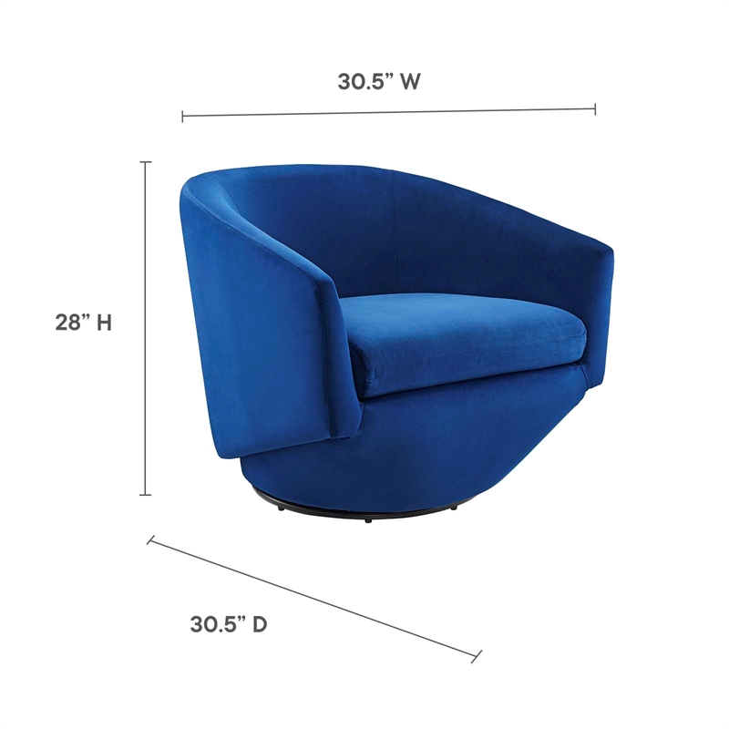 Modway Series Performance Velvet Fabric and Iron Swivel Chair in Navy