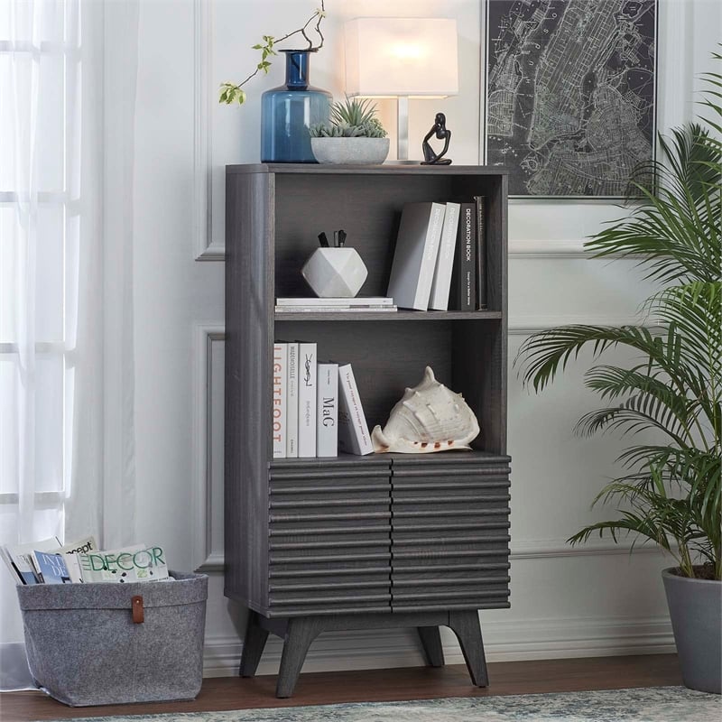 Modway Render Particleboard and Laminate Display Cabinet Bookshelf in Charcoal