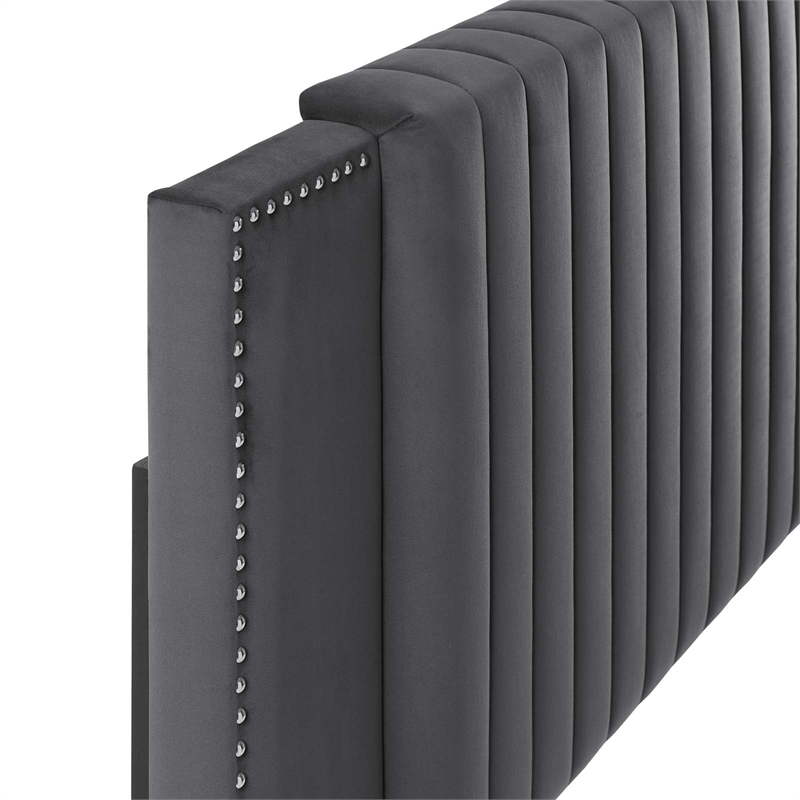 Modway Felicity Channel Tufted Velvet Twin Headboard in Charcoal