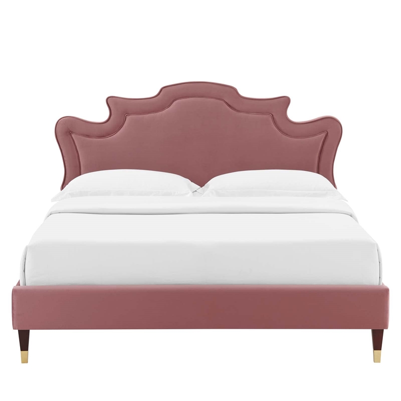 Modway Neena Modern Style Performance Velvet King Bed in Dusty Rose Pink