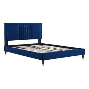Modway Sofia Channel Tufted Performance Velvet Full Platform Bed - Navy