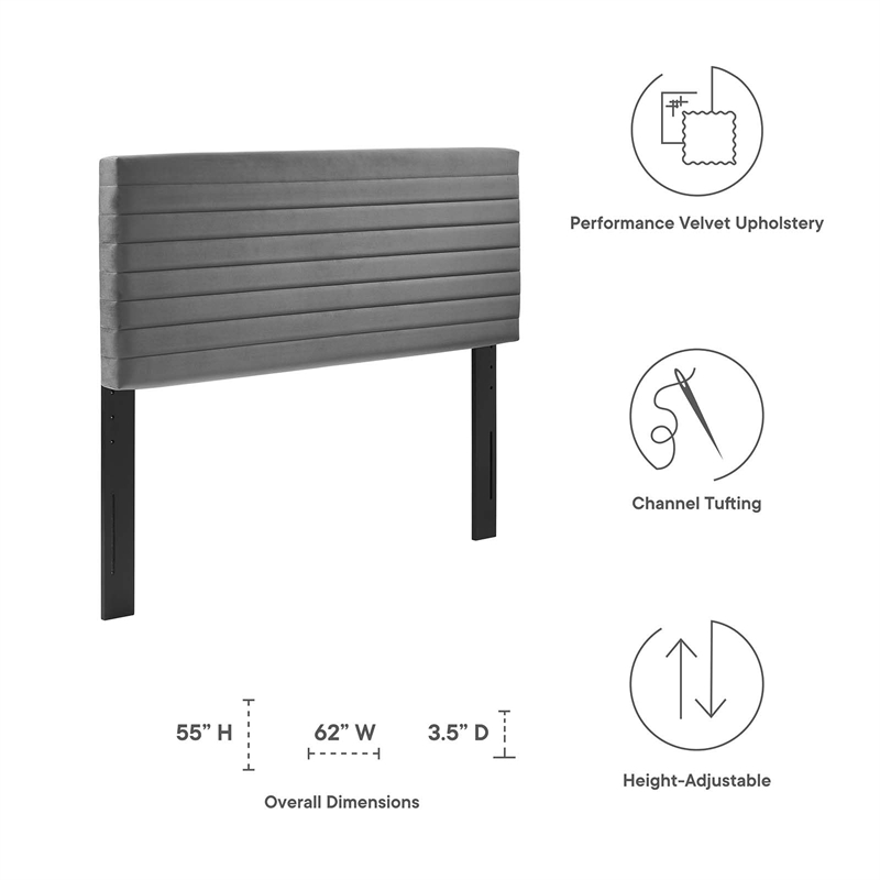 Modway Tranquil Modern Performance Velvet Full/Queen Headboard in Gray