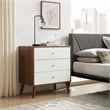 Modway Transmit 3-Drawer Particleboard Wood Chest in Walnut/White