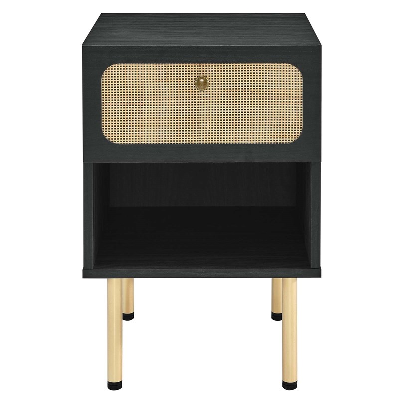 Modway Chaucer Modern Particleboard and Rattan Nightstand in Black