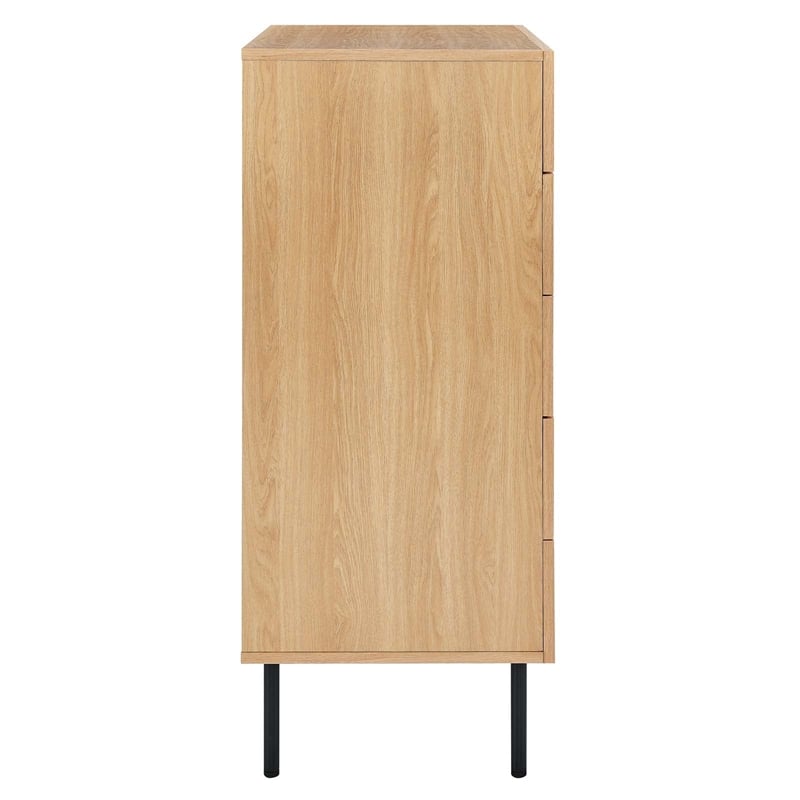 Modway Chaucer 5-Drawer Particleboard and Rattan Chest in Oak