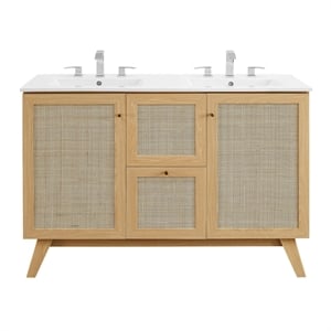 Modway Soma 48&quot Double Sink Modern Wood Bathroom Vanity in Oak and White