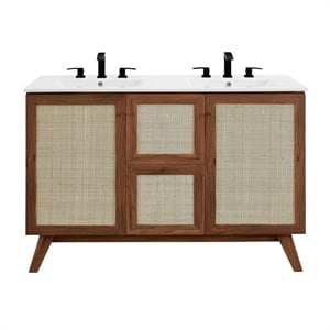 Modway Soma 48&quot Double Sink Modern Wood Bathroom Vanity in Walnut/White