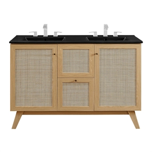 Modway Soma 48&quot Double Sink Modern Wood Bathroom Vanity in Oak and Black
