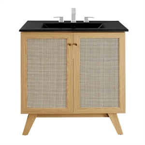 Modway Soma 30&quot Modern Wood Bathroom Vanity with Adjustable Shelf in Oak/Black