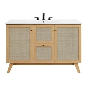 Modway Soma 48&quot Single Sink Modern Wood Bathroom Vanity in Oak and White