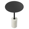 Modway Lyric Round Marble & Iron Side Table with Cylinder Base in White/Black