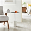 Modway Lyric Round Marble & Iron Side Table with Cylinder Base in White/Black