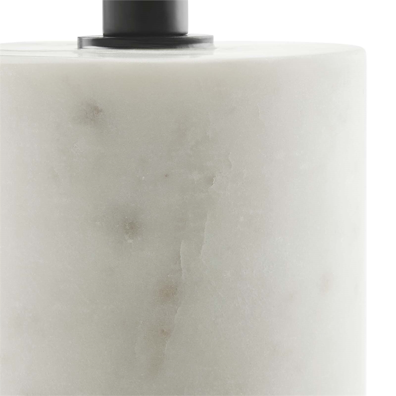 Modway Lyric Round Marble & Iron Side Table with Cylinder Base in White/Black